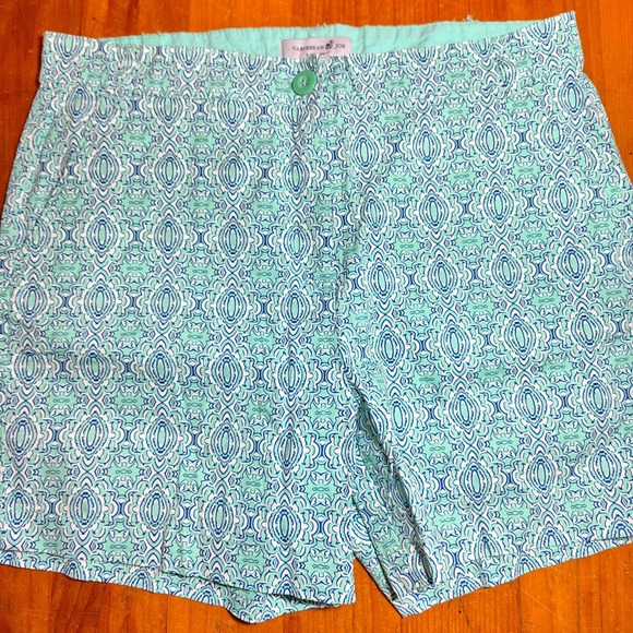 Caribbean Joe Women's Printed Shorts Size 10 Blue Green - Picture 1 of 6